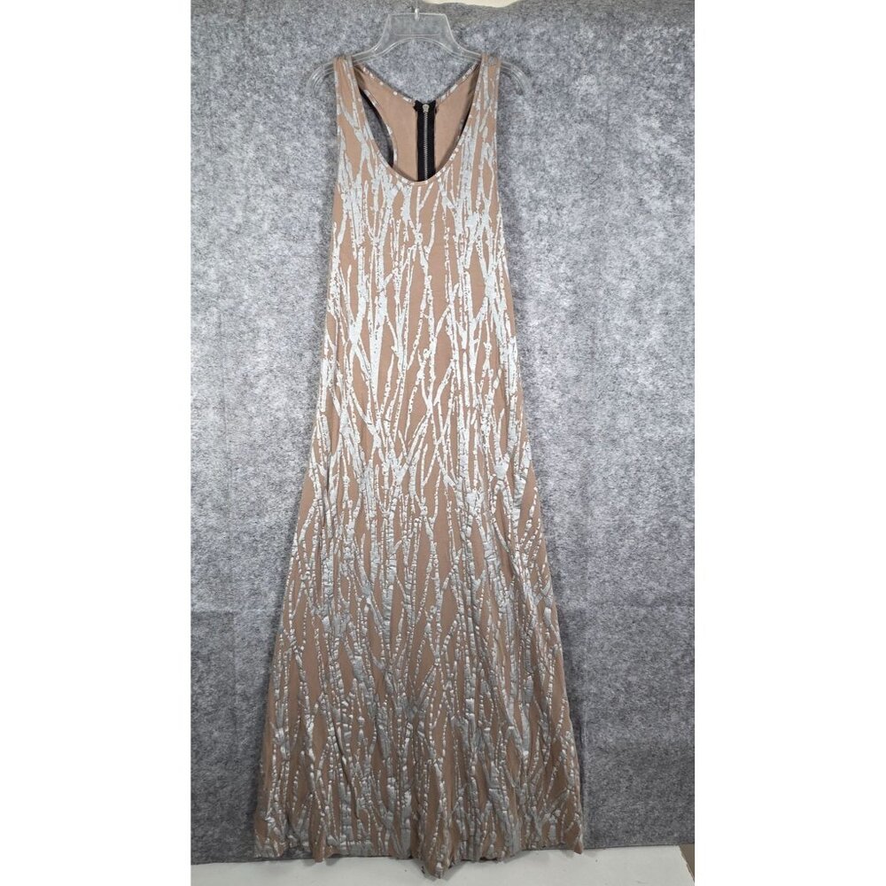 Gadogado Women's Sleeveless Maxi Dress Beige and silver detailing Size XL